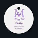 Happy 16th Birthday purple add name monogram moder Favour Tags<br><div class="desc">beautiful design</div>