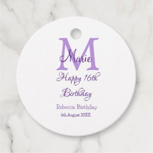 Happy 16th Birthday purple add name monogram moder Favour Tags