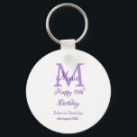 Happy 16th Birthday purple add name monogram moder Keychain<br><div class="desc">beautiful design</div>