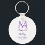 Happy 16th Birthday purple add name monogram moder Keychain<br><div class="desc">beautiful design</div>