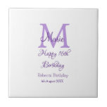 Happy 16th Birthday purple add name monogram moder Tile<br><div class="desc">beautiful design</div>