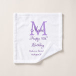 Happy 16th Birthday purple add name monogram moder Wash Cloth<br><div class="desc">beautiful design</div>