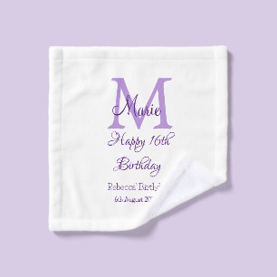Happy 16th Birthday purple add name monogram moder Wash Cloth