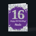 Happy 16th Birthday Purple and Silver Glitter Card<br><div class="desc">Happy 16th Birthday Purple and Silver Glitter Card with personalized name. For further customization,  please click the "Customize it" button and use our design tool to modify this template.</div>