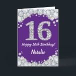 Happy 16th Birthday Purple and Silver Glitter Card<br><div class="desc">Happy 16th Birthday Purple and Silver Glitter Card with personalized name. For further customization,  please click the "Customize it" button and use our design tool to modify this template.</div>