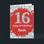 Happy 16th Birthday Red and Silver Glitter Card<br><div class="desc">Happy 16th Birthday Red and Silver Glitter Card with personalized name. For further customization,  please click the "Customize it" button and use our design tool to modify this template.</div>