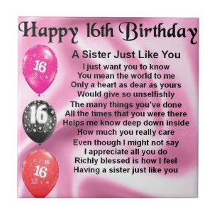 Happy 16th Birthday - sister poem Tile