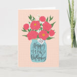 Happy 17th Birthday Sister w/ Mason Jar of Flowers Card<br><div class="desc">A mason jar filled with a gorgeous bunch of peonies and white flowers with the hand lettered words 'For my sister' on the tag and 'Happy 17th Birthday' on the mason jar. The perfect birthday card to celebrate your sister's birthday! © Ness Nordberg</div>