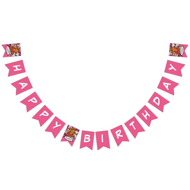 HAPPY 18 BIRTHDAY Pink Comic Book Pop Art Bunting Flags (All)
