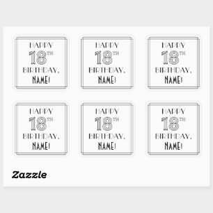 HAPPY 18TH BIRTHDAY, Art Deco Style, Custom Name Square Sticker