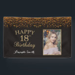 Happy 18th Birthday Banner. Gold Glitter Photo Banner<br><div class="desc">Happy 18th Birthday Banner for women or man. Black and Gold Birthday Party Banner. Gold Glitter Confetti. Black and White Stripes. Printable Digital. For further customization,  please click the "Customize it" button and use our design tool to modify this template.</div>