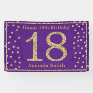 Happy 18th Birthday Banner Purple and Gold Glitter