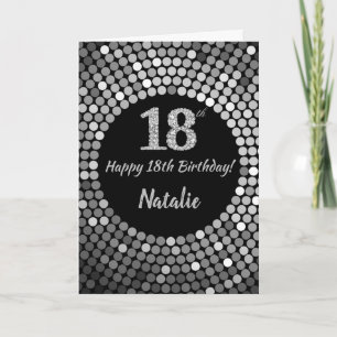 Happy 18th Birthday Black and Silver Glitter Card