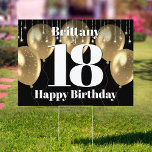 Happy 18th Birthday Black Gold Balloons Bold Yard Garden Sign<br><div class="desc">“Clap Honk Wave”. Announce to the world that your daughter is now celebrating her birthday. Everyone who passes by will not be able to miss this stunning, simple, festive, modern, personalized yard sign. Bold, graphic, black typography overlays festive faux gold balloons and gold sparkly string lights on a dramatic, black...</div>
