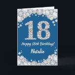 Happy 18th Birthday Blue and Silver Glitter Card<br><div class="desc">Happy 18th Birthday Blue and Silver Glitter Card with personalized name. For further customization,  please click the "Customize it" button and use our design tool to modify this template.</div>