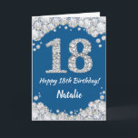 Happy 18th Birthday Blue and Silver Glitter Card<br><div class="desc">Happy 18th Birthday Blue and Silver Glitter Card with personalized name. For further customization,  please click the "Customize it" button and use our design tool to modify this template.</div>