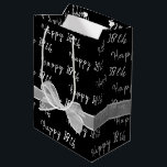 Happy 18th Birthday Bow On Black Medium Gift Bag<br><div class="desc">Happy 18th birthday text and white sheer bow on black background.
Background colour can be edited.
Text is editable or can be deleted.</div>