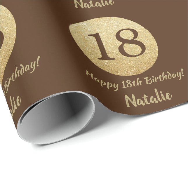 Happy 18th Birthday Brown and Gold Glitter Wrapping Paper (Roll Corner)
