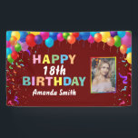 Happy 18th Birthday Colorful Balloons Burgundy Red Banner<br><div class="desc">Happy 18th Birthday Colorful Balloons Confetti Burgundy Red Photo Banner. For further customization,  please click the "Customize it" button and use our design tool to modify this template.</div>