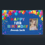 Happy 18th Birthday Colourful Balloons Blue Banner<br><div class="desc">Happy 18th Birthday Colourful Balloons Confetti Blue Photo Banner. For further customization,  please click the "Customize it" button and use our design tool to modify this template.</div>