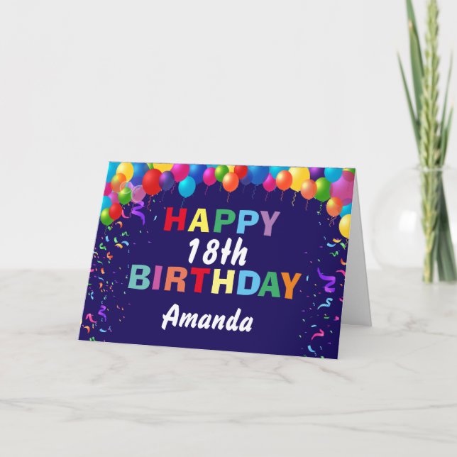 Happy 18th Birthday Colourful Balloons Navy Blue Card (Front)