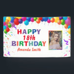 Happy 18th Birthday Colourful Balloons White Banner<br><div class="desc">Happy 18th Birthday Colourful Balloons Confetti White Photo Banner. For further customization,  please click the "Customize it" button and use our design tool to modify this template.</div>