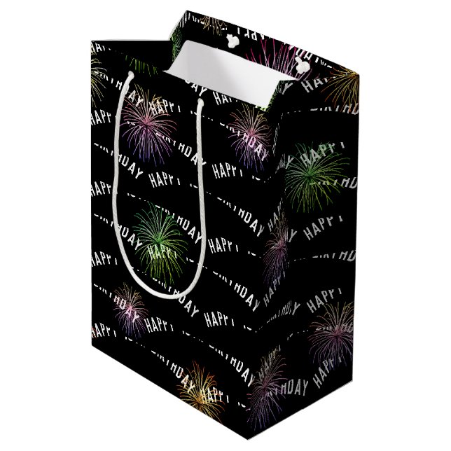 Happy 18th Birthday fireworks on black Medium Gift Bag (Back Angled)