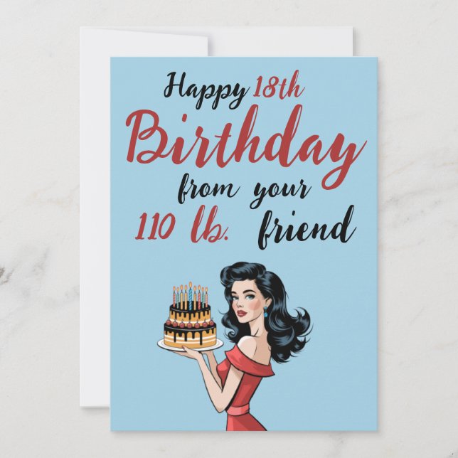 Happy 18th Birthday from Your 110 lb Friend Funny Invitation (Front)
