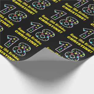 Happy 18th Birthday, Fun Colorful Stars Pattern 18 Wrapping Paper