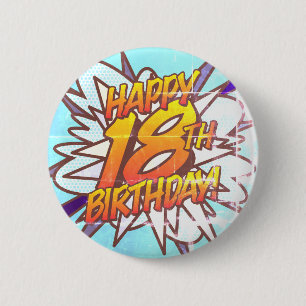 HAPPY 18TH BIRTHDAY Fun Retro Comic Book 2 Inch Round Button