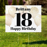 Happy 18th Birthday Gold Balloons Bold Type Yard Garden Sign<br><div class="desc">“Happy 18th birthday”. Announce to the world that your child is now celebrating their birthday. Everyone who passes by will not be able to miss this stunning, simple, festive, modern, personalized yard sign. Bold, graphic, black typography overlays light champagne faux gold balloons and gold sparkly string lights on a white...</div>