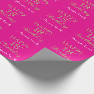 Happy 18th Birthday Gold Glitter and Hot Pink Wrapping Paper