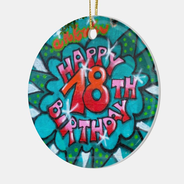 Happy 18th Birthday Graffiti Ceramic Ornament (Left)