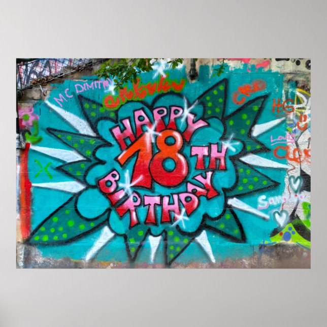 Happy 18th Birthday Graffiti Poster (Front)