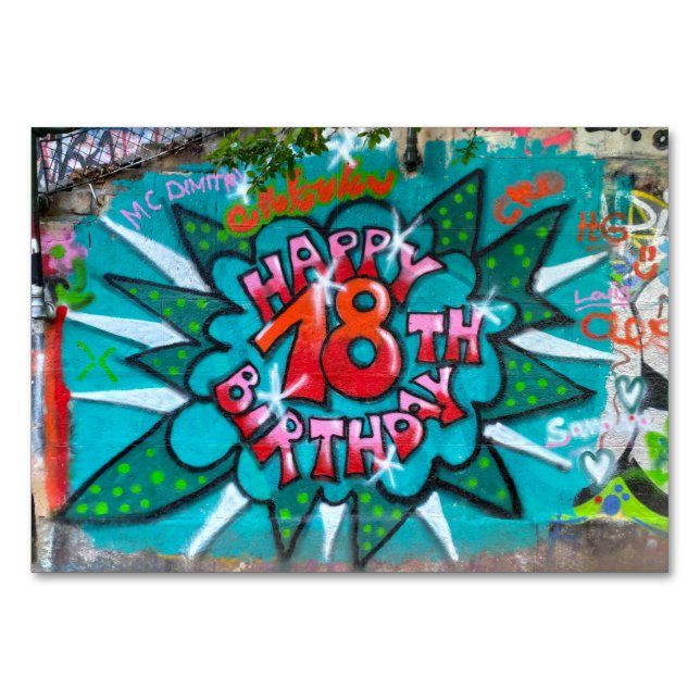 Happy 18th Birthday Graffiti Table Number (Front)
