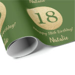 Happy 18th Birthday Green and Gold Glitter Wrapping Paper<br><div class="desc">Happy 18th Birthday Green and Gold Glitter Wrapping Paper with personalized name. For further customization,  please click the "Customize it" button and use our design tool to modify this template.</div>