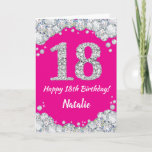 Happy 18th Birthday Hot Pink and Silver Glitter Card<br><div class="desc">Happy 18th Birthday Hot Pink and Silver Glitter Card with personalized name. For further customization,  please click the "Customize it" button and use our design tool to modify this template.</div>