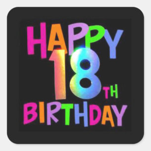 HAPPY 18TH BIRTHDAY MULTI COLOUR SQUARE STICKER