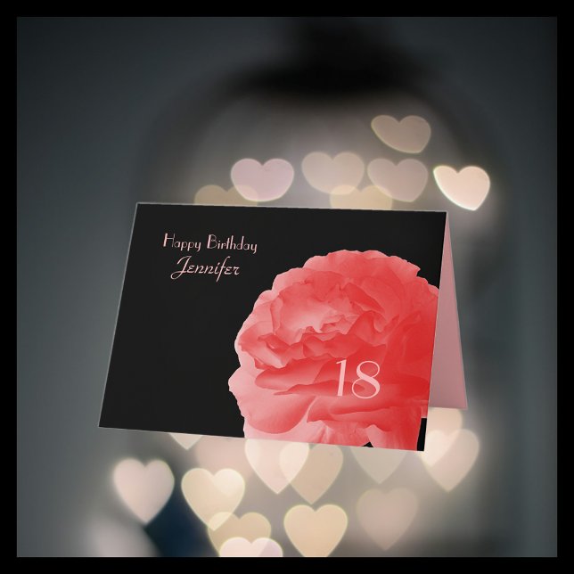Happy 18th Birthday, Name Coral Pink Rose Greeting Card (Creator Uploaded)