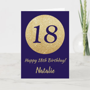 Happy 18th Birthday Navy Blue and Gold Glitter Card