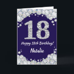 Happy 18th Birthday Navy Blue and Silver Glitter Card<br><div class="desc">Happy 18th Birthday Navy Blue and Silver Glitter Card with personalized name. For further customization,  please click the "Customize it" button and use our design tool to modify this template.</div>