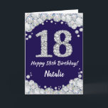 Happy 18th Birthday Navy Blue and Silver Glitter Card<br><div class="desc">Happy 18th Birthday Navy Blue and Silver Glitter Card with personalized name. For further customization,  please click the "Customize it" button and use our design tool to modify this template.</div>