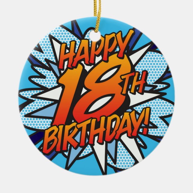 HAPPY 18TH BIRTHDAY Photo Fun Retro Comic Book Ceramic Ornament (Front)