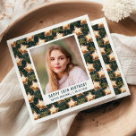 Happy 18th Birthday Photo Glam Star Balloons Napkin<br><div class="desc">Celebrate her 18th birthday in style with these glam party napkins,  featuring the words "Happy Birthday" and a pattern of star-shaped faux foil balloons on a dark green background. Personalize them with a favourite photo,  along with the guest of honour's name and the date.</div>