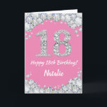 Happy 18th Birthday Pink and Silver Glitter Card<br><div class="desc">Happy 18th Birthday Pink and Silver Glitter Card with personalized name. For further customization,  please click the "Customize it" button and use our design tool to modify this template.</div>