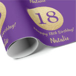 Happy 18th Birthday Purple and Gold Glitter Wrapping Paper<br><div class="desc">Happy 18th Birthday Purple and Gold Glitter Wrapping Paper with personalized name. For further customization,  please click the "Customize it" button and use our design tool to modify this template.</div>
