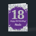 Happy 18th Birthday Purple and Silver Glitter Card<br><div class="desc">Happy 18th Birthday Purple and Silver Glitter Card with personalized name. For further customization,  please click the "Customize it" button and use our design tool to modify this template.</div>