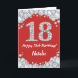 Happy 18th Birthday Red and Silver Glitter Card<br><div class="desc">Happy 18th Birthday Red and Silver Glitter Card with personalized name. For further customization,  please click the "Customize it" button and use our design tool to modify this template.</div>