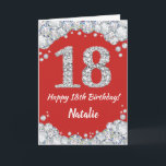 Happy 18th Birthday Red and Silver Glitter Card<br><div class="desc">Happy 18th Birthday Red and Silver Glitter Card with personalized name. For further customization,  please click the "Customize it" button and use our design tool to modify this template.</div>