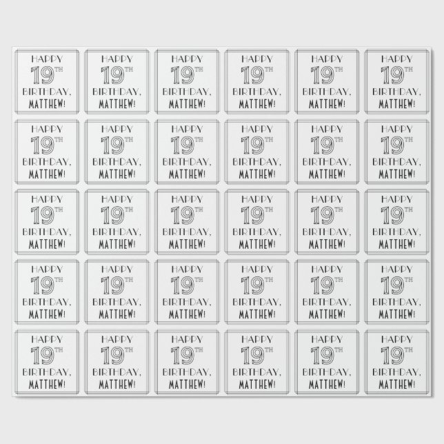 HAPPY 19TH BIRTHDAY; Art Deco Style; Custom Name Wrapping Paper (Seam)